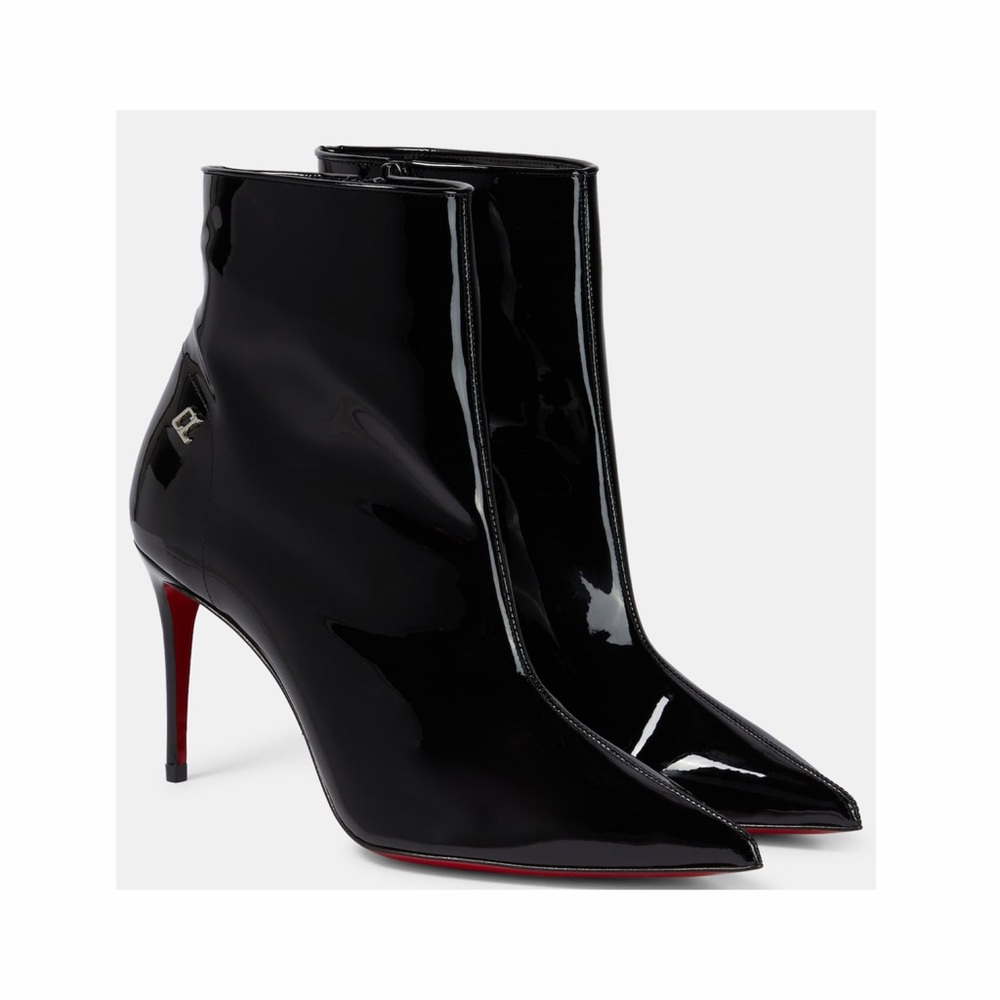 Christian Louboutin Black Ankle Boots Patent Sporty Kate 85 Stiletto 8 New 🟡